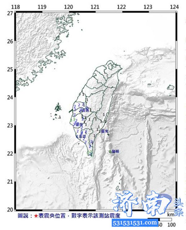 4月11日0时44分台湾南部海域发生6.4级地震地震深度182.1公里