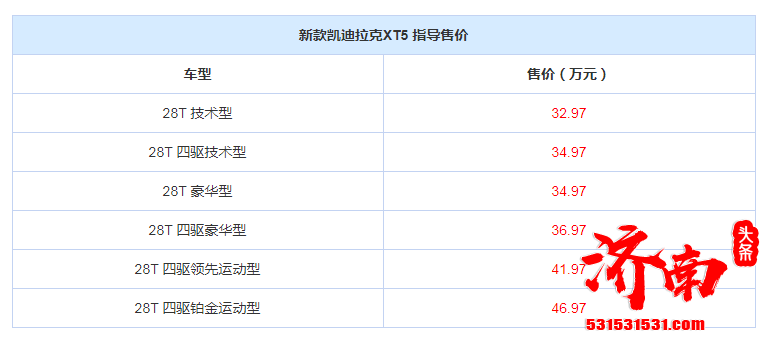 2021款凯迪拉克XT5上市 售价32.97-46.97万元