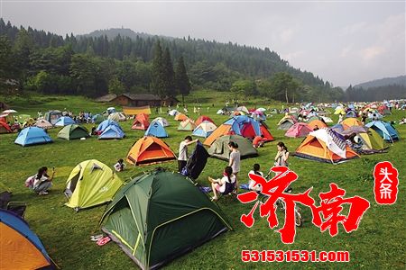 济南黄河南岸滩涂上: 一片总面积超过300亩的草坪吸引了不少游客来此打卡拍照